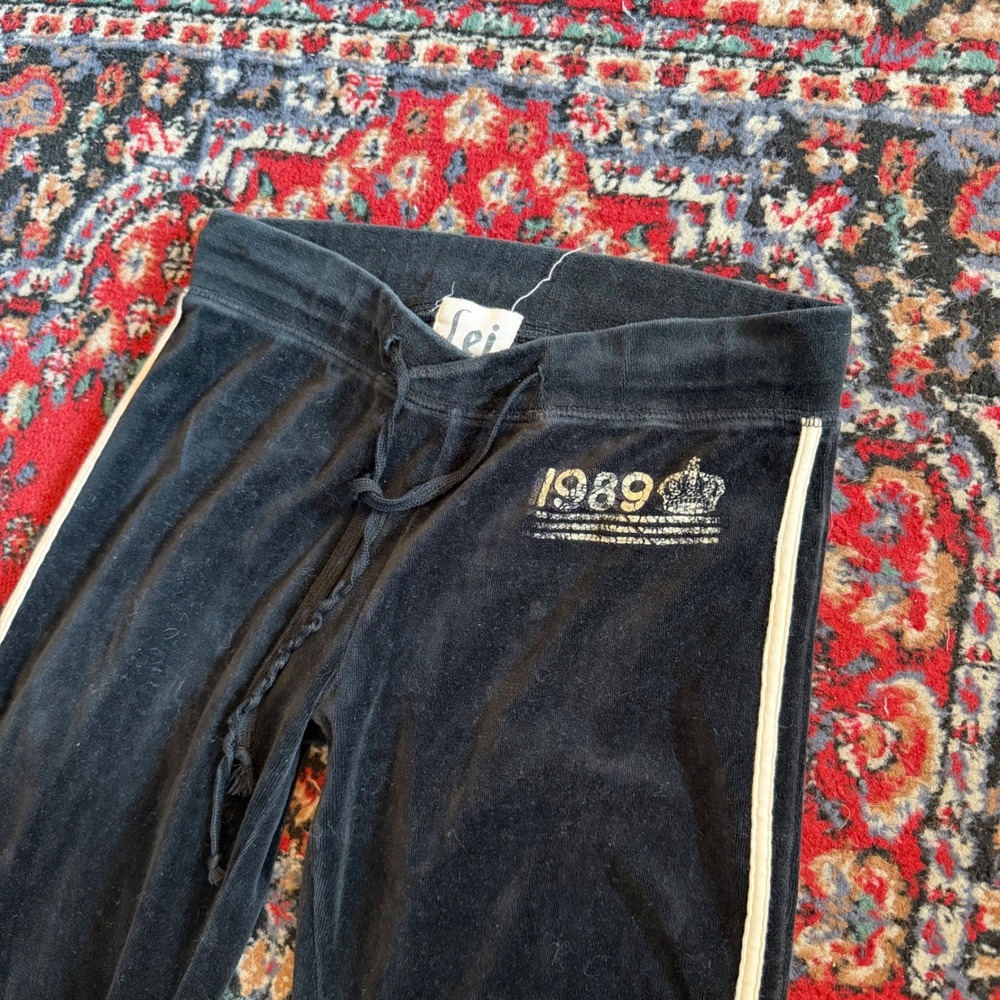 L.E.I. Active Womens Velour Track Pants Black Wide Leg Side Stripe Y2K Size s - Picture 2 of 7